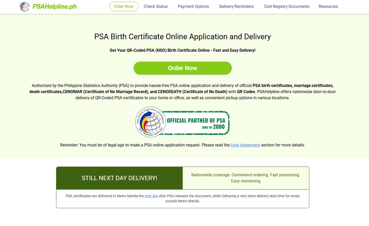 Get your PSA birth certificate online at PSAHelpline